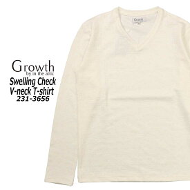 Growth by in the attic 長袖 カットソー 231-3656 膨れ チェック Vネック Tシャツ メンズ