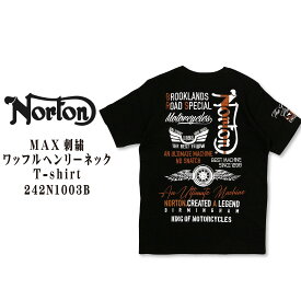 Norton ノートン 服 半袖 242N1003B MAX 刺繍 ワッフル ヘンリー Tシャツ ワッフル生地 ヘンリーネック 半袖 ロゴ刺繍 白 黒 アメカジ バイカー バイク メンズ