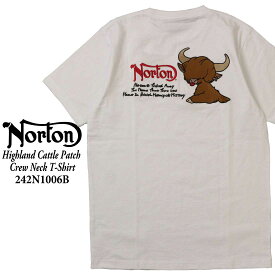 Norton ノートン 服 半袖 Tシャツ 242N1006B ハイランドキャトル ワッペン Tシャツ クルーネック アメカジ バイカー バイク メンズ ロゴ