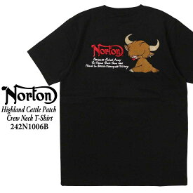 Norton ノートン 服 半袖 Tシャツ 242N1006B ハイランドキャトル ワッペン Tシャツ クルーネック アメカジ バイカー バイク メンズ ロゴ