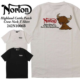 Norton ノートン 服 半袖 Tシャツ 242N1006B ハイランドキャトル ワッペン Tシャツ クルーネック アメカジ バイカー バイク メンズ ロゴ