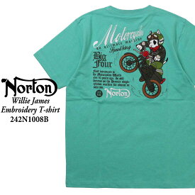 Norton ノートン 服 半袖 Tシャツ 242N1008B ウィリージェームス 刺繍 Tシャツ クルーネック アメカジ バイカー バイク メンズ ロゴ