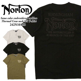 Norton ノートン 服 半袖 Tシャツ 242N1014B 同色エンブレム刺繍 サーマル クルーネック アメカジ バイカー バイク メンズ ロゴ