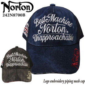Norton ノートン 服 帽子 キャップ 242N8700B ロゴ 刺繍 パイピング デニム メッシュキャップ バイカー メンズ ユニオンジャック