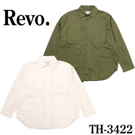 Revo. 4ポケット 長袖 シャツ TH-3422 ミリタリー 綿 100％ ライトアウター レギュラーカラー 春秋冬 ストリート メンズ 白 オリーブ