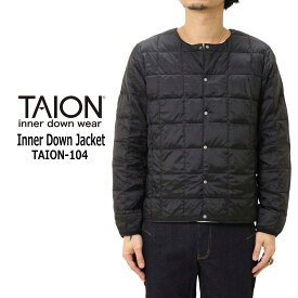 TAION タイオン インナー ダウン ジャケット TAION-104 クルーネックボタン 軽い 暖かい ナイロン ダウン コンパクト 羽織り 着回し メンズ アウター
