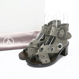 ■未使用品■Alvaro Gonzalez アルヴァロ ゴンザレス《2018SS》ATTARA スエードレザー サンダル サイズ36(23.0cm相当)アイレット装飾 グレー 靴 イタリア製 20210618/GH8664