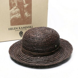 【SALE】■美品■HELEN KAMINSKI ヘレンカミンスキー ラフィアハット 麦わら帽子 ハンドメイド マダガスカル製 ダークブラウン ブランド古着【中古】20210907/GI6778