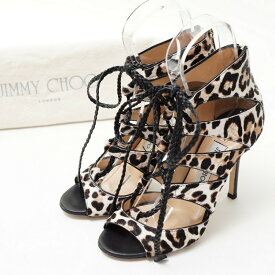 【SALE】■極美品■JIMMY CHOO ジミーチュウ ハラコレザー オープントゥ レースアップ パンプス サンダル サイズ36.5 (23.5cm相当) レオパード ブラウン イタリア製 ブランド古着【中古】20210924/GI8196