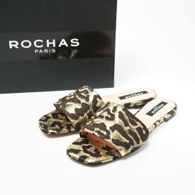 ■未使用品■ROCHAS ロシャス レオパード フラットサンダル 靴 サイズ39（25.0cm相当）ジャガード ブラウン 20220607/GL0225