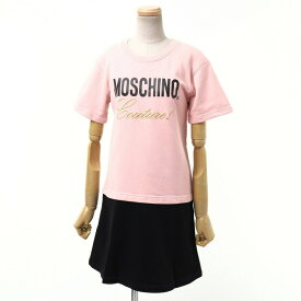 ■美品■《2019SS》MOSCHINO COUTURE! モスキーノ ドッキング スウエット ワンピース サイズ38 ロゴ ピンク×ブラック ブランド古着【中古】20221212/GM3670