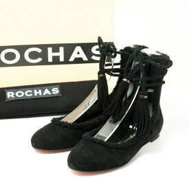 ■未使用品■ROCHAS ロシャス タッセル アンクルリボン フラットシューズ パンプス 靴 サイズ36（23.0cm相当）ブラック イタリア製 20230418/GN1288