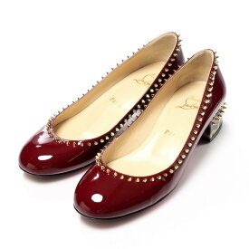 ■美品■ Christian Louboutin クリスチャンルブタン《TRELILIANE》スタッズ パテントレザー パンプス サイズ35.5（22.5cm相当) 靴 ボルドー レオパード 鋲 イタリア製 ブランド古着【中古】20230419/GN0698