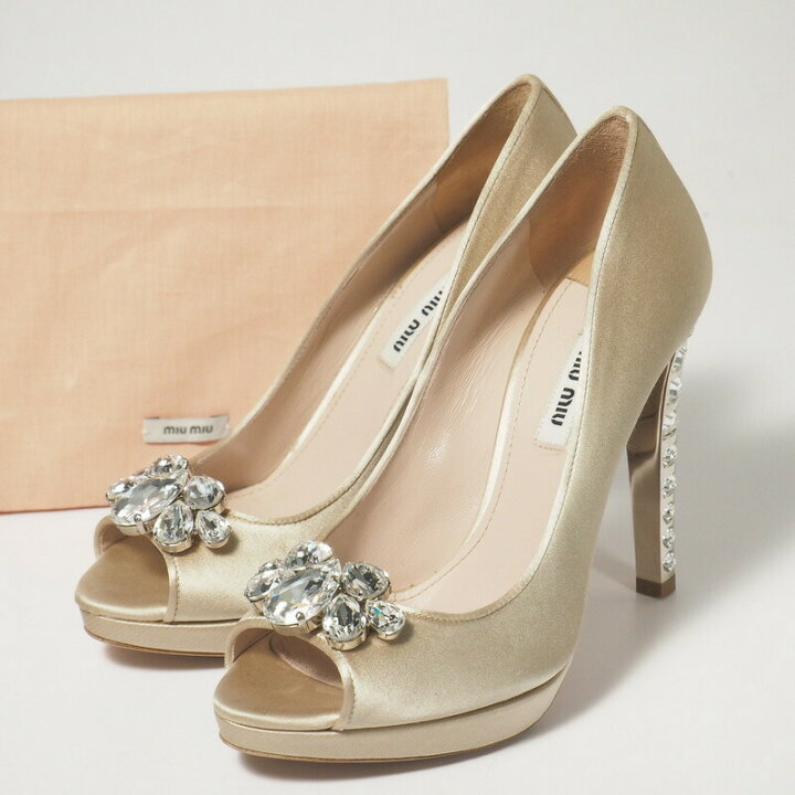 楽天市場】□美品□MIUMIU ミュウミュウ オープントゥ サテン パンプス 