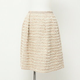 ■美品■FOXEY フォクシー ≪Skirt Peach Shake/40736》 タック スカート サイズ38 ツイード 膝丈 ピンクベージュ ブランド古着【中古】20231101/GO6988