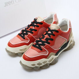 JIMMY CHOO ジミーチュウ ≪DIAMOND X TRAINER/F≫ スニーカー シューズ 靴 サイズ38（24cm相当）レザー ナイロン オレンジ ブランド古着 【中古】20231104/GO7541