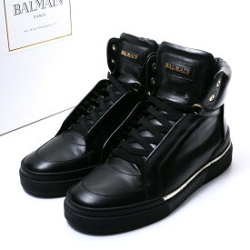 BALMAIN バルマン ハイカット スニーカー メンズ 靴 サイズ39（24.5cm相当）レザー ブラック イタリア製 ブランド古着【中古】20231129/GO8147