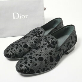 ■未使用品■DIOR HOMME ディオール オム スリッポン オペラパンプス シューズ メンズ サイズ41（26.5cm相当）スパンコール フロッキープリント 靴 イタリア製 20240110/GP1117