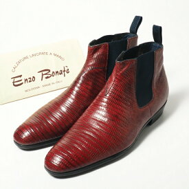 ENZO BONAFE per Le Yucca's レユッカス リザード サイドゴアブーツ ショートブーツ 靴 メンズ サイズ43（27.5cm相当）レッド×ネイビー イタリア製 ブランド古着【中古】20240202/GP2514