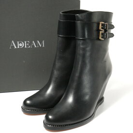 【SALE】■未使用品■ADEAM アディアム ウエッジソール レザー ブーツ 靴 サイズ38（24.0cm相当）アンクルブーツ ミドルブーツ ブラック イタリア製 20240222/GP4396