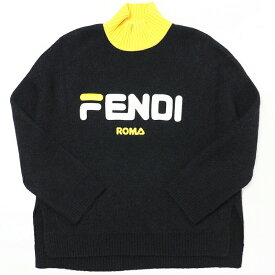 ■美品■FENDI フェンディ×FILA フィラ 長袖 ニット セーター プルオーバー レディース サイズ42 モヘヤ アルパカ ロゴ ブラック/イエロー イタリア製 ブランド古着【中古】20240327/GP5460