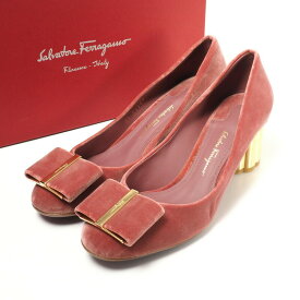 ■未使用品■Salvatore Ferragamo サルヴァトーレ フェラガモ ヴァラ リボン パンプス《CAPUA/カプア》靴 サイズ8C（24.5cm相当）フラワーヒール イタリア製 20240401/GP6189