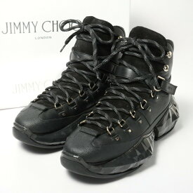 ■未使用品■JIMMY CHOO ジミーチュウ ≪DIAMOND ダイアモンド≫ レザー ハイカット スニーカー ブーツ レディース 靴 サイズ37（23.5cm相当）ブラック イタリア製 20240411/GP6390