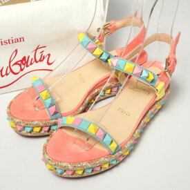 ■未使用品■Christian Louboutin クリスチャンルブタン 《PYRACLOU 60》 ストラップ サンダル 靴 レディース サイズ36（23.5cm相当) スエードレザー ウェッジソール スタッズ ピンク スペイン製 ブランド古着【中古】20240411/GP6176