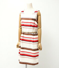 Loro Piana ロロピアーナ ワンピース サイズ44 ノースリーブ ドレス コットン リネン ボーダー ベルト付 イタリア製 ブランド古着【中古】20240502/GP6300