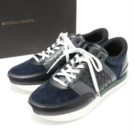 【プライスダウン】■美品■BOTTEGAVENETA ボッテガヴェネタ スニーカー サイズ42 レザースニーカー 靴 メンズ イントレチャート スエードレザー イタリア製 ブランド古着【中古】20240514/GP8283