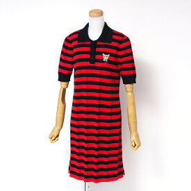 【プライスダウン】■美品■GUCCI グッチ ワンピース サイズM ニットワンピース 半袖 ボーダー 刺繍 イタリア製 ブランド古着【中古】20240902/RA1067
