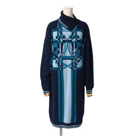 ■美品■2023年製■HERMES エルメス ワンピース サイズ40 BRIDES de GALA Tartan ブリッド ドゥ ガラ タータン 総カシミヤ ニットワンピース ネイビー イタリア製 ブランド古着【中古】20250117/RA2994