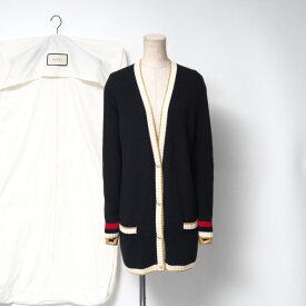 【プライスダウン】■美品■GUCCI グッチ ニット サイズM LOVED ロングニットカーディガン パールボタン エンブロイダリー ガーメントカバー付 イタリア製 ブランド古着【中古】20250623/RA5250