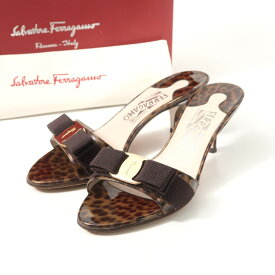 ■美品■Salvatore Ferragamo サルヴァトーレフェラガモ サンダル サイズ6 ヴァラリボン レオパード柄 エナメル ヒールサンダル 靴 ブランド古着【中古】20251201/RA6740