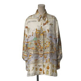 HERMES エルメス ヴィンテージ MONT SAINCT MICHEL モンサンミッシェル ブラウス サイズ40 シルクツイル 長袖 スカーフシャツ フランス製 ブランド古着【中古】20260302/RA8018