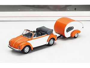 VOLKSWAGEN BEETLE CABRIOLET WITH CARAVAN TRAILER 1960 ORANGE WHITE/Schuco 1/87~jJ[