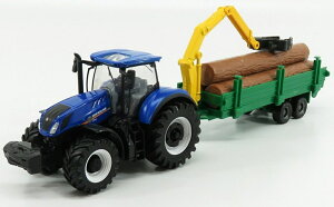 NEW HOLLAND T7.315 トラクター + ツリーフォワーダー & ウッド ブルー グリーン ウッド/ Bburago 1/50 農業機械模型
