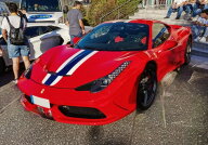 【予約】Ferrariフェラーリ 458 Speciale Rosso Corsa ブルーホワイトストライプ / BBR 1/18 ミニカー