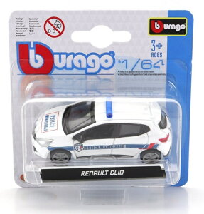 Renault���m�[ Clio�N���I 2019 Police Municipale �z���C�g�u���[ / Bburago 1/64 �~�j�J�[