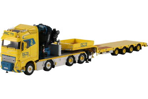 MCT Craning Volvo�{���{ FH5 Globetrotter 8x4 low loader�Ᏸ�g���[���[ + ramps + 4axle Fassi�t�@�b�V 1300 + JIB �g���b�N �͌^ /WSI 1/50