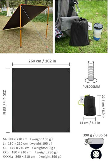 テントシートグランドシート軽量防水両面GEERTOPシリコナイジングキャンプ登山ピクニック人気90x210cmMサイズ
