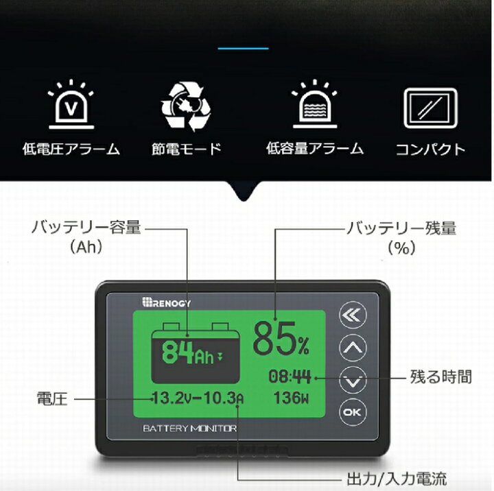 楽天市場 Renogy 多機能 バッテリー 残量計 チェッカー電圧計 電流計 キャンピングカー サブバッテリー用 車 ラストホビー