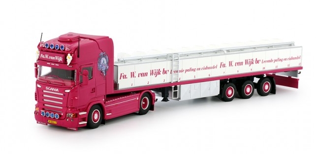 ミニチュア模型ミニカー Wijk van Scania R-serie Topline met paling 建設機械 模型ミニカー 1 TEKNO 本物 はたらく車重機 50 opleggerトラック 年間定番
