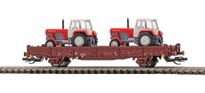 TT�Q�[�W �ݎ� Busch �u�b�V�� ���h�C�c���S DR Ks �g���N�^�[2��ύ� Era IV DC Flat wagon Ks with 2 tractors of the DR Era IV