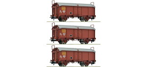 HO�Q�[�W �S���͌^ Roco 3���Z�b�g �ݎ� Tms SNCF Era IV DC 3-piece set: Sliding roof wagon type Tms of the SNCF, Era IV