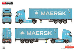 �y�\��z2026�N�����\�� Volvo�{���{ FH AERO GLOBETROTTER ELECTRIC 4X2 FLEX CONTAINER TRAILER 3 AXLE 40FT MAERSK / WSI 1/50 ���݋@�B �͌^