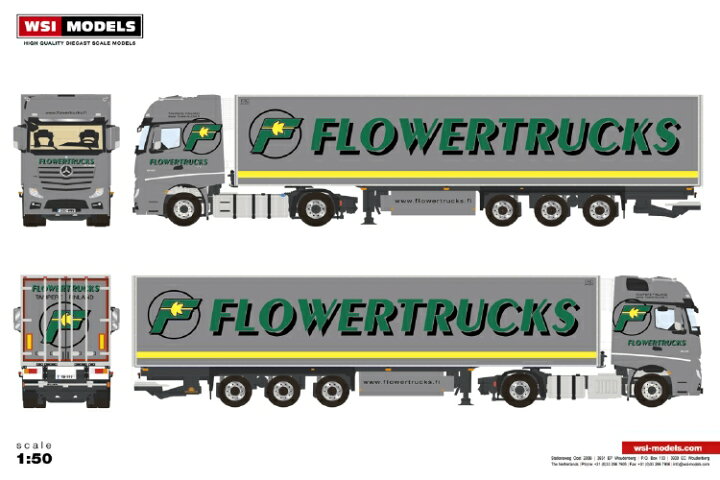 2020年1-3月以降発売予定Flowertrucks メルセデス ベンツアクトロス 建設機械模型 MP4 4X2 WSI トラック 工事車両 - 1  ミニチュア 50 SPACE GIGA リーファートレーラー 3軸
