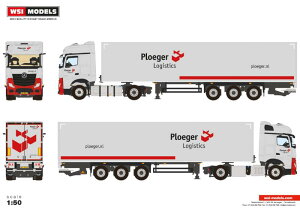 y\z4-6ȍ~\PLOEGER LOGISTICS; MERCEDES-BENZ ACTROS MP5 BIG SPACE 4X2 BOX TRAILER - 3 AXLE gbN /WSI 1/50 ݋@B͌^ Hԗ