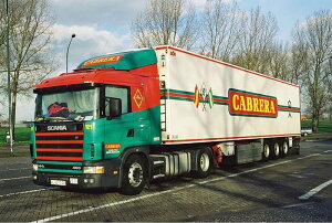 y\z4-6ȍ~\TRANSPORTES CABRERA; SCANIA 4 SERIES FLAT ROOF 4X2 REEFER TRAILER - 3 AXLE gbN /WSI 1/50 ݋@B͌^ Hԗ