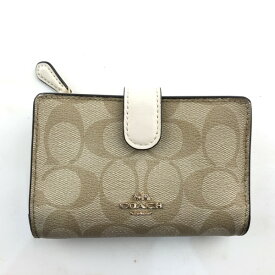 【中古】COACH コーチ シグネチャー MEDIUM CORNER ZIP WALLET 二つ折り財布 L字ファスナー レディース財布 F23553 ベージュ 02r16596 中古品 【牛久店】